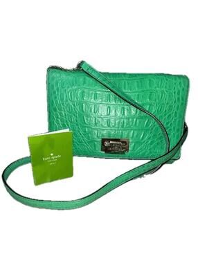 Kate Spade Orchard Valley Fiona Flap Green Leather Croc Embossed Crossbody Bag